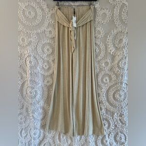 Kylie Paige Beige Wide-Leg Pants with Tie Waist linen Bella trouser